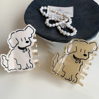 Cartoon Dog Shaped Hair Claw Clip Medium Simple and Cute Acetate Animal Hairgrip for Girls Modern Style