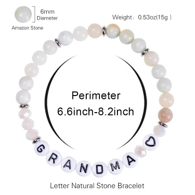 New Natural Stone Beads Bracelet Crystal Heart Bracelet Acrylic English Letter Beaded Card Gift for Daughter Granddaughter Mom