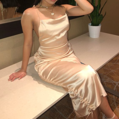Satin Women Dress Halter Thin Summer Womens Dresses Sleeveless Breathable Casual Midi Dress