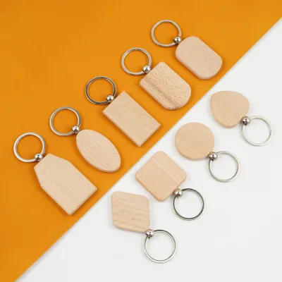 Eco-friendly Promotional Custom Logo Laser Engraved Wooden Keychain for Gifts and Souvenir