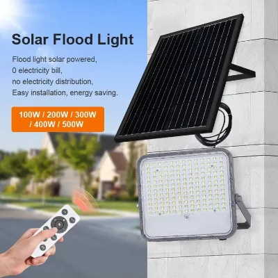 Certified ROHS Rechargeable 50W-500W Solar LED Floodlight Warm White Aluminum Body High Lumens IP65 Garden Glass Lamp Warehouse