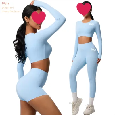 Factory OEM Women Plus Size 3-Piece High Quality Spandex/Nylon Quick Dry Four-Way Stretch Leggings Activewear Tracksuit Yoga Set