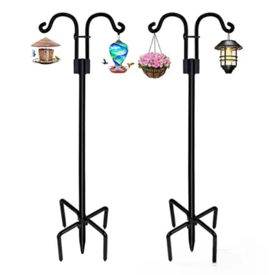 Double Shepherds Hooks Steel Heavy Duty Adjustable Bird Feeder Pole Ground Stake Installation Garden