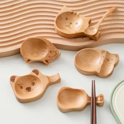 Creative Cartoon Japanese Flavor Solid Wood Tableware-Dish Sauce Dipping Chopsticks Saucer Home Hotel Seasoning Dish Chopsticks