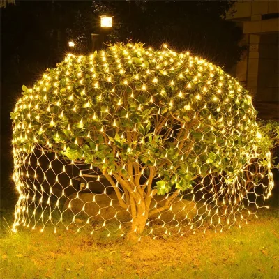 LED Mesh Lights New Year Christmas Warm White IP44 Waterproof Outdoor Fishing Net Lights Starry Sky Lawn Net String for Parties