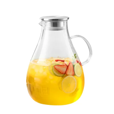 Round Belly High Borosilicate Glass Water Pitcher With Filter Lid Large Capacity Clear Glass Carafe for Fruit Juice Iced Tea