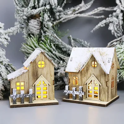 Christmas LED Light Wooden House LED Glowing Log Cabin Ornament Christmas Village Houses