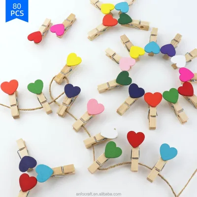 Cute Clothespin With a love Heart for Craft Wooden Colour Clips  Rust Resistant Clothes Pins for Hanging Clothes