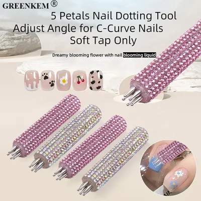 Pink Diamond Design 5-In-1 Nail Rhinestone Pickup Tool Crystal Handle Decoration Rhinestone Nail Dotting Pen