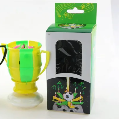 KLS Hot Sale Trophy Rotating Football Music Birthday Candle From Factory Soccer Shape Bloom Singing Happy Birthday Candles
