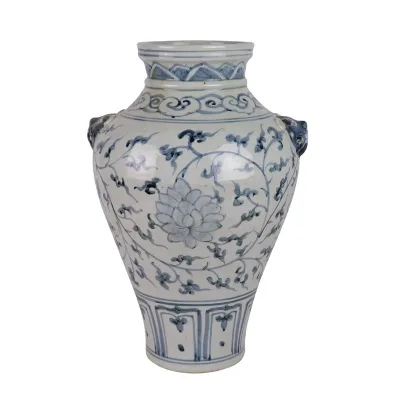 RZSX128-A New Jingdezhen Antique Blue and White Twining Lotus Hand-painted lion Ear Ceramic Vase