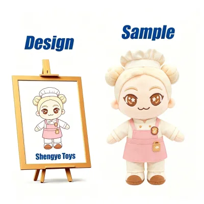 Shengye Professional Manufacturer Custom Good Quality Cute Pink Meatball Head Pastry Chef Plush Figure Toy for Kids Holiday Gift
