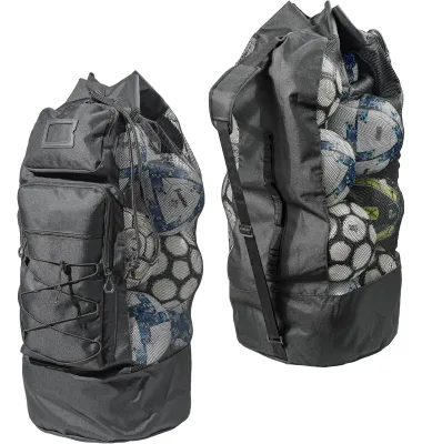 Heavy Duty XL Soccer Mesh Ball Backpack Adjustable Shoulder Strap Outdoor Water Gear Sports Bag 2 Front Pockets Softback Gym Bag