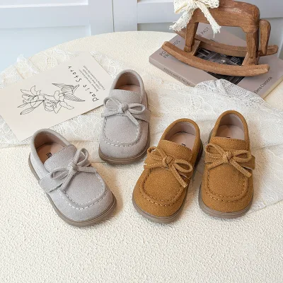 Children'S Simple Bow-Knot Ankle Pu Shoes 2026 Spring Autumn New Girls' for Solid Color All-Match Trendy Shoes