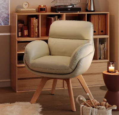 Comfortable Wide Seat Makeup Chair Rotating Dining Chair Leather Cushion Solid Wood Feet Computer Office Chair