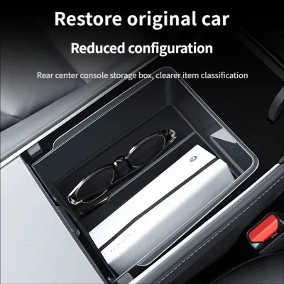 Transparent PC Center Console Storage Box With Silicone Mat Car Interior Organizer Tray for Model 3/Y Waterproof Auto Storage