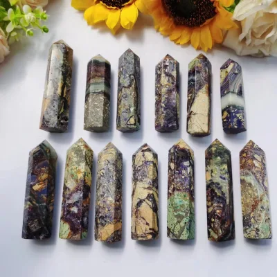 Custom Polished Natural Gemstone Crystal Tower Healing Fluorite Root Point for Home Decorations
