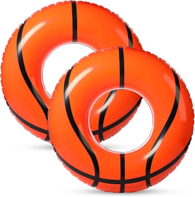 2 Pcs 42.5 Inch PVC Inflatable Basketball Pool Floats | Adult Swim Ring & Pool Tube for Beach Themed Parties