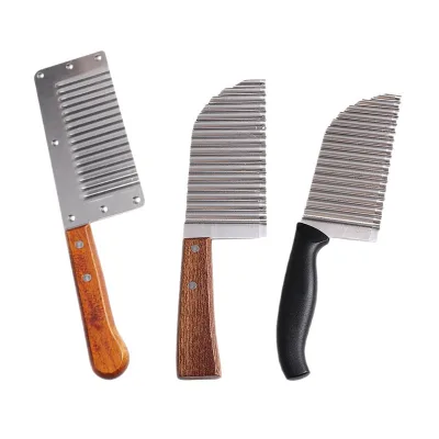 420 Stainless Steel Potato Cutter Creative Thickened Serrated Wavy Knife Multifunctional French Fries Fancy Cuts Home Use Wood