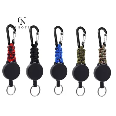 Multi-color Paracord Braided Retractable Key Reel Carabiner Anti-Lost Keychain Outdoor Key Holder