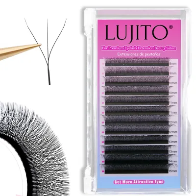 LUJITO 3D Eyelash Extensions B/C/D/DD/L Curl  Hand Woven Premium Soft Natural Eyelashes Extension Matte Black Lash