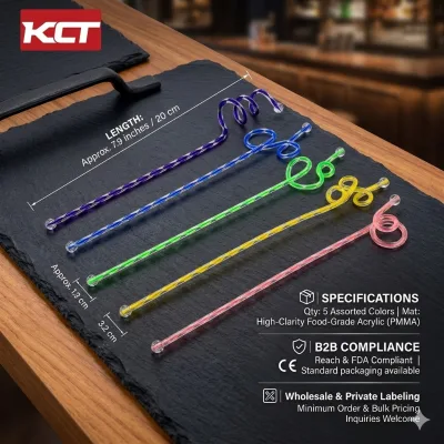 Food Grade PMMA Beverage Stir Sticks | Swizzles with Unique Loop Design | 23cm & 28cm Reusable Drink Stirrers for Events & Clubs