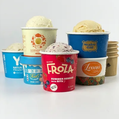 Premium Single Wall Italian Gelato Cups with Dome Lids Personalized Gourmet Frozen Dessert Sundae Bowls Eco Friendly Wholesale