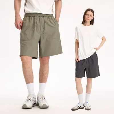 UNF 2025 Men's Mid Summer Casual Pants Quick-Dry Breathable Elastic Drawstring Shorts Solid Pattern Knitted Outdoor Sports