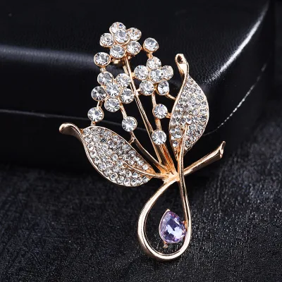 Romantic Colorful Flower Brooches for Women Crysal Plant Brooch Pins Corsage Party Birthday Jewelry Dress Suit Badge Accessories