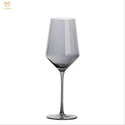 Hand Blown Wine Glass with Smoke Gray Electroplated , Clear