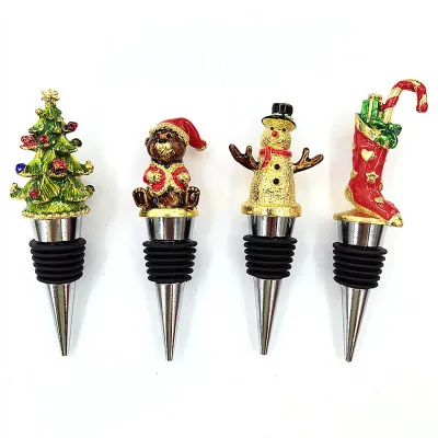 Factory Wholesale Metal Elegant Christmas Tree Snowman Shaped Champagne Wine Bottle Stopper Valentine Wedding Party Gifts