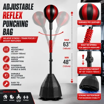 Factory Wholesale PU Adjustable Height Durable Fitness Gym Equipment Standing Trainer Kids Suction Cup Boxing Punching Bag