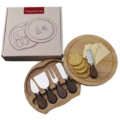 4-Piece Stainless Steel Cheese Knife Sets with Wood Handles & Storage Box-for Gifting & Personal Use