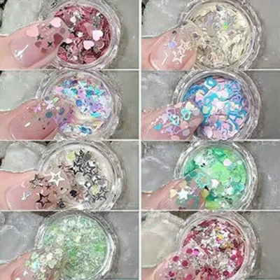 Nail Supplies Glow in Dark Mixed Color Nail Sequins with Luminous Glitter Nail Powder
