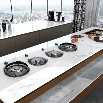 CHEFF 4 Burner Sintered Stone Built-in Gas Cooker LPG/NG with Cast Iron Pan Support for Household Cooking