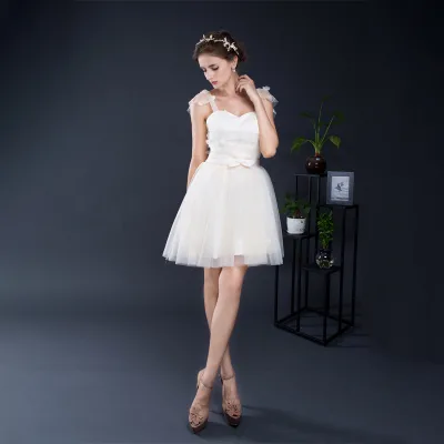 For Jancember LSMQ04 Beautiful Spaghetti Strap Short Bridal Wedding Dresses for Girls Sequined Lace Crystal Decorations Lace-up