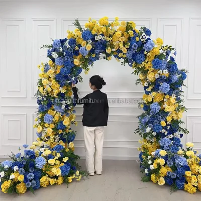 Wedding Backdrop Floral Arch Artificial Silk Flower Blue Yellow Round Shape Flower Arch for Arch Wedding Backdrop