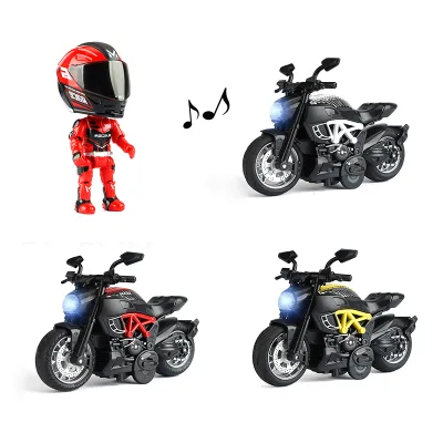 Mini Motorcycle Model Toy 1:14 Alloy Diecast with Helmet-12x7x5.5cm Ages 8+ Gift with Acrylic Board LED & Music