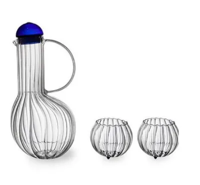 Wholesale Customized Clear Ribbed Large Handmade Borosilicate Glass Pitcher Carafe Iced Tea Maker Set