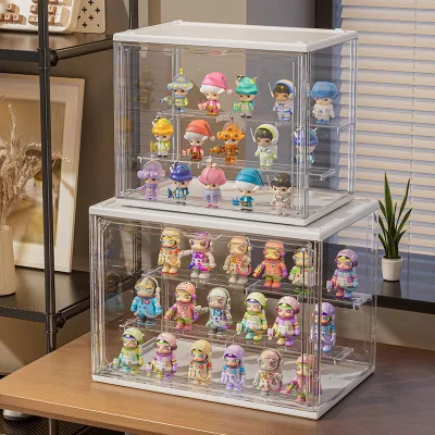 Blind Box Display Stand with Transparent Acrylic Foldable & Stackable Design for Action Figures and Doll Storage