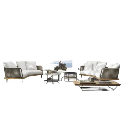 Modern Aluminum Outdoor Sofa Set Solid Wood Frame Rope Fabric Comfortable Durable Weather Resistant Garden Patio Furniture