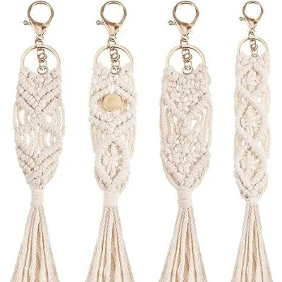 Handmade Cotton Tassel Keychain Bag Decoration Charm Creative Pendant with Bohemian-style Tassel Say Thank You Gift Keychain