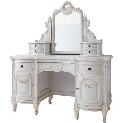 French Bedroom Furniture High Quality Durable Bedroom Oak Wood 6-Drawer Dresser Cabinet with Standing Mirror