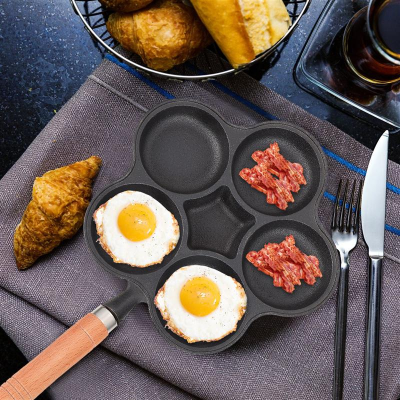 Cast Iron Frying Skillet for Home Kitchen Breakfast Cooking Non-Stick Egg Pancake Steak Pot Bakelite Thickened Five Hole Omelet