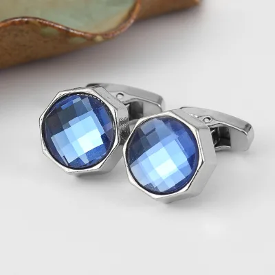 Gold Round Multi-color Simple Gemstone Crystal Men's and Women's Shirt Simple Silver Flower Cufflinks