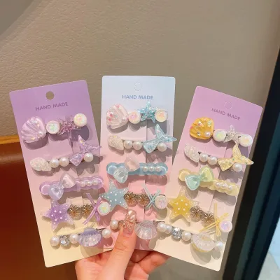Cute Handmade Resin Starfish Shell Hair Clip Children Sweet Pearl Fish-tail Hairpin Little Girls Bangs Adorable Accessory