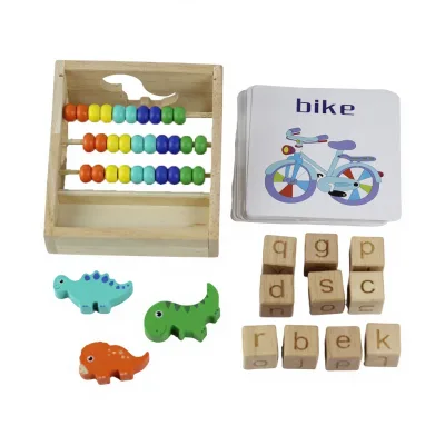 Montessori Alphabet Learning Toy with Flash Cards for Preschool Boys Girls, Wooden Reading Blocks Word Spelling Games