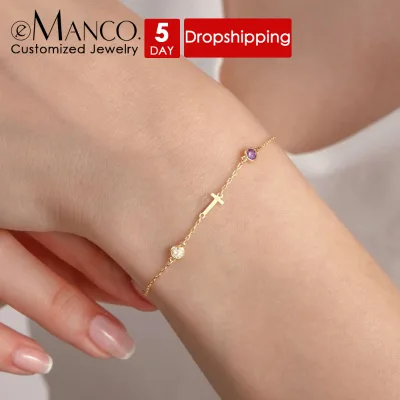 EManco Customizable 12-Color Birthstone Name Charm Bracelet Fashion Wrap Stainless Steel Chain Bracelet