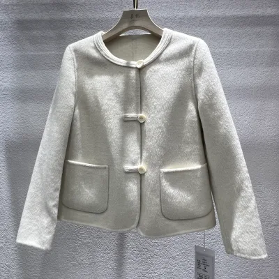 White Woolen Coat Winter Short Blazers Wool Trench Coats for Women