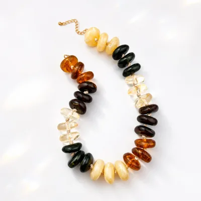 New Chunky Knotted Beaded Necklace Large Mixed Color Irregular Disc Acrylic Resin Beads Statement Necklace With Extender Chain